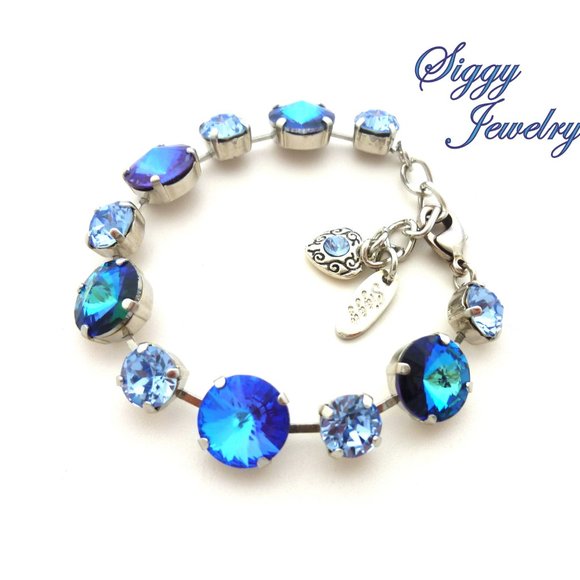 SEQUANA Blue Crystal Bracelet in Bermuda Blue and Light Sapphire, 12mm 8mm Mix - Picture 3 of 6
